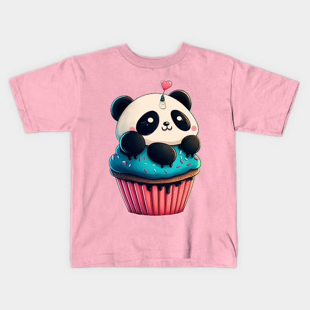 Kawaii Cute cupcake Panda Kids T-Shirt by GothicDesigns